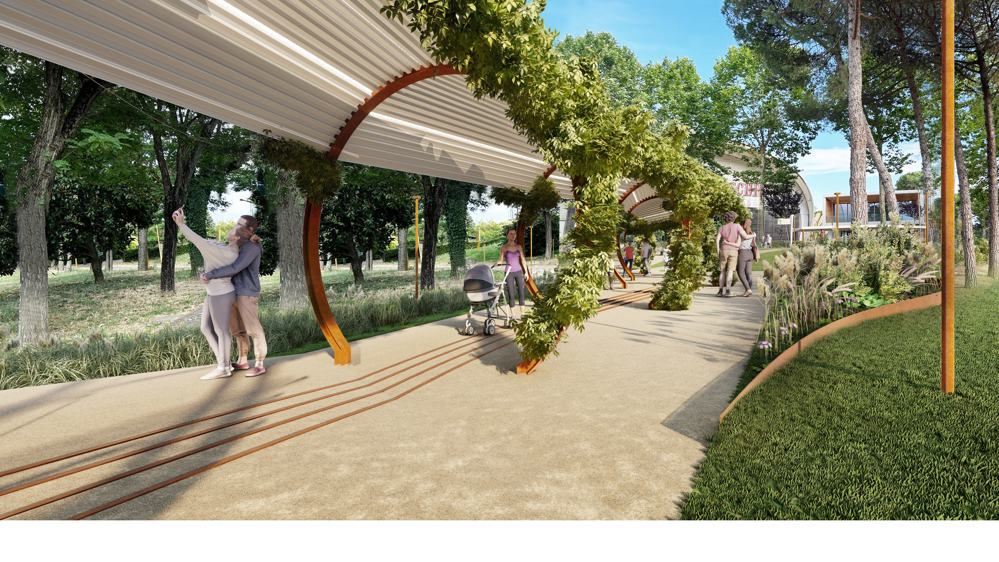 Collegamento Palamontepaschi · Nuovo Ingresso — vista del percorso interno al Parco Fucoli